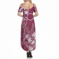 Maroon Kuki Airani Tapakau Summer Maxi Dress Tribal Anchor Mix Tiare LT7 - Polynesian Pride