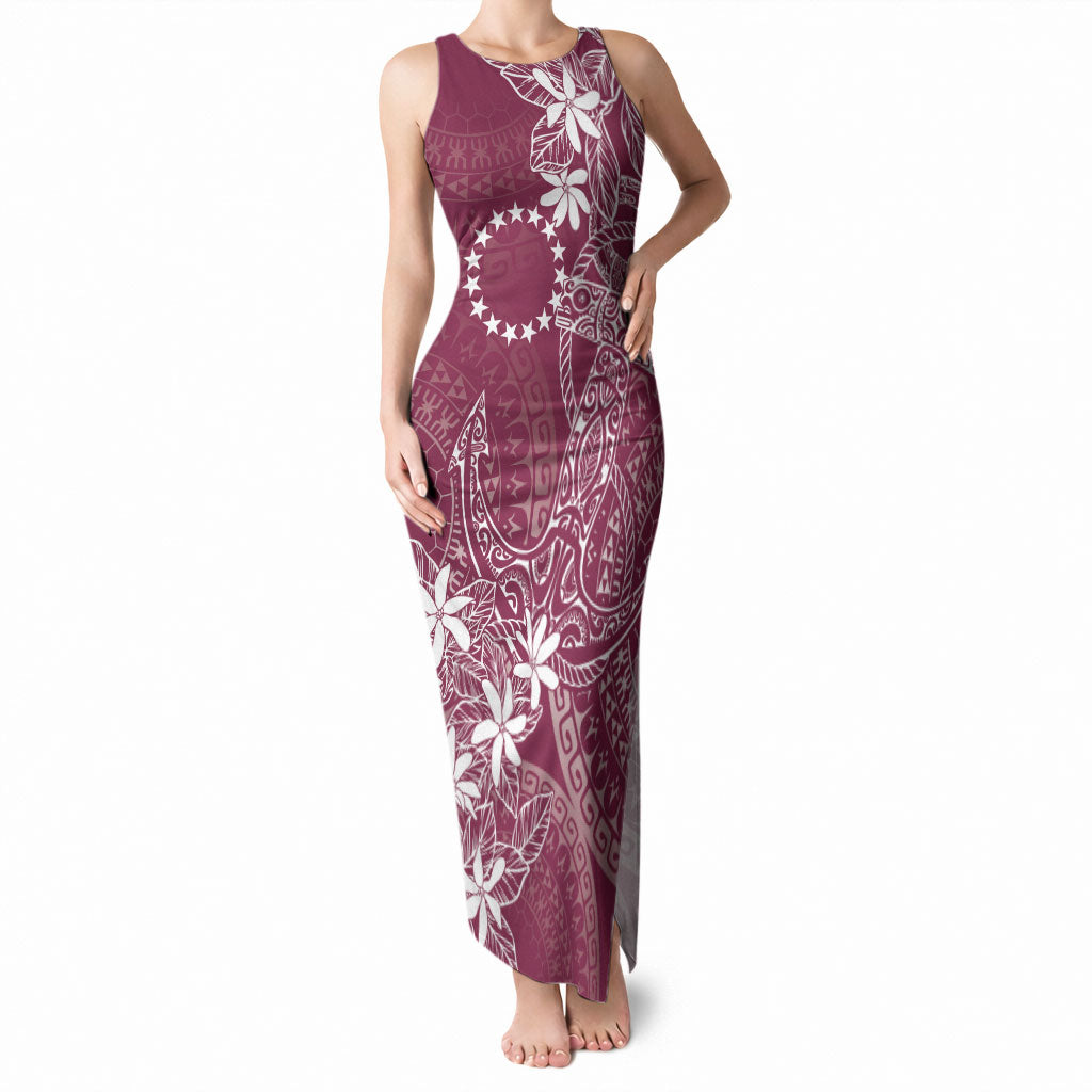 Maroon Kuki Airani Tapakau Tank Maxi Dress Tribal Anchor Mix Tiare LT7 Women Maroon - Polynesian Pride