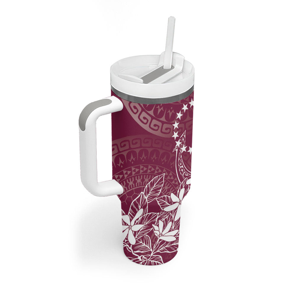 Maroon Kuki Airani Tapakau Tumbler With Handle Tribal Anchor Mix Tiare