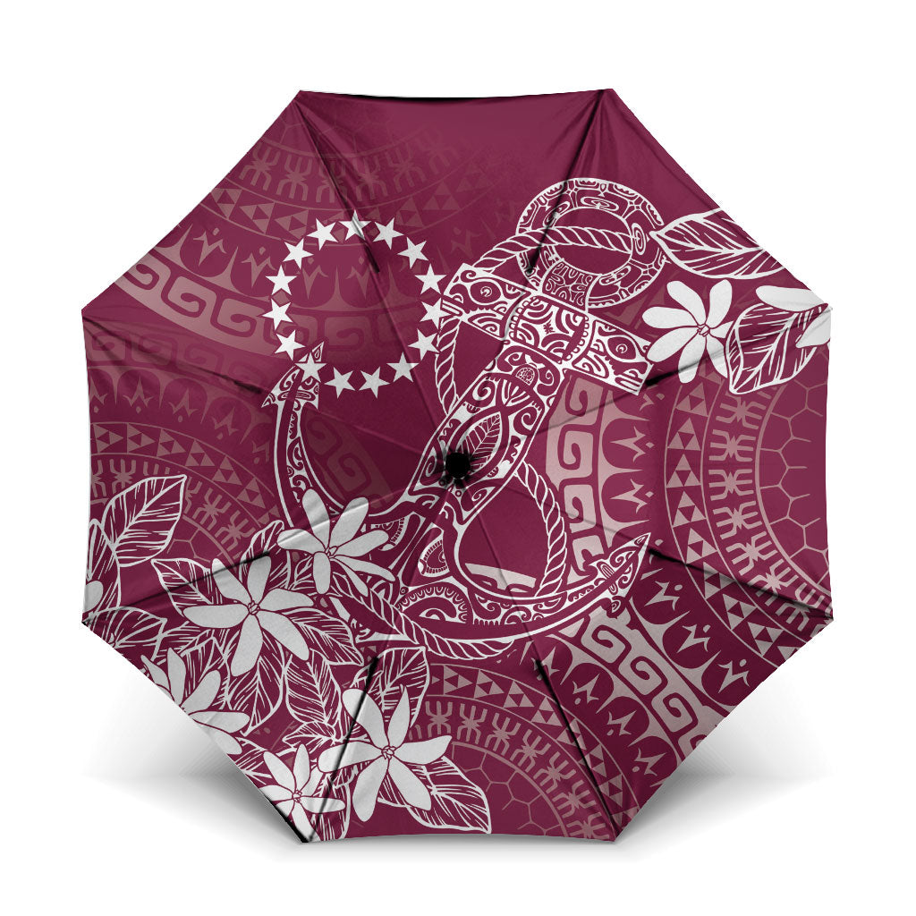 Maroon Kuki Airani Tapakau Umbrella Tribal Anchor Mix Tiare LT7 One Size Folded 11.42 inch Opened Diameter 37.4 inch Maroon - Polynesian Pride