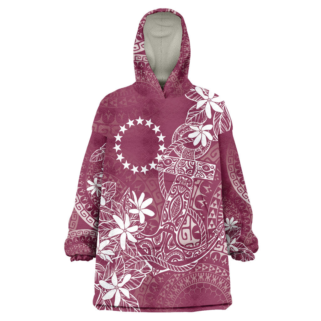 Maroon Kuki Airani Tapakau Wearable Blanket Hoodie Tribal Anchor Mix Tiare
