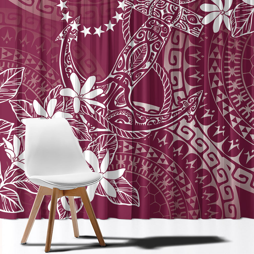 Maroon Kuki Airani Tapakau Window Curtain Tribal Anchor Mix Tiare