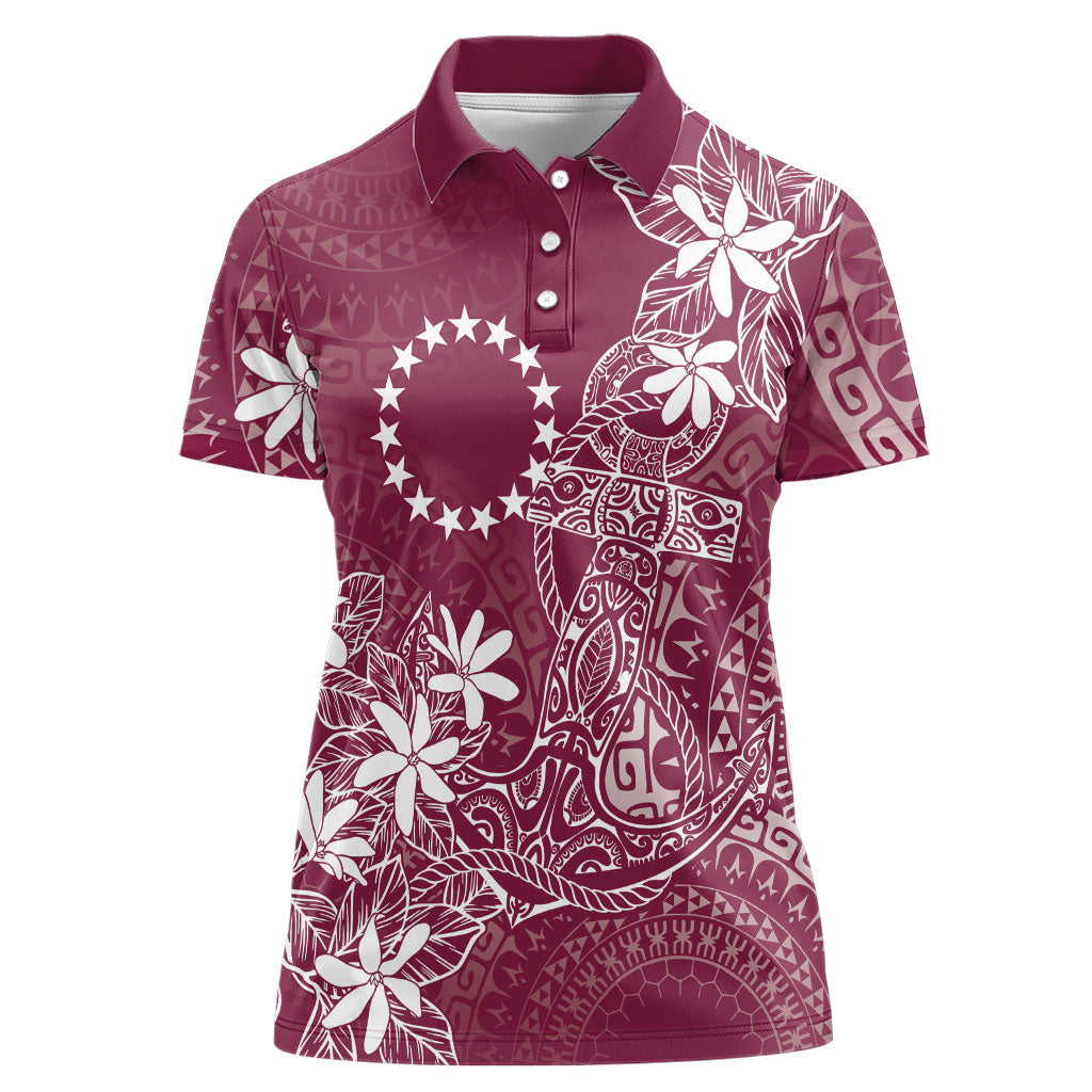 Maroon Kuki Airani Tapakau Women Polo Shirt Tribal Anchor Mix Tiare