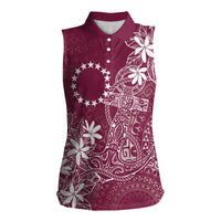 Maroon Kuki Airani Tapakau Women Sleeveless Polo Shirt Tribal Anchor Mix Tiare