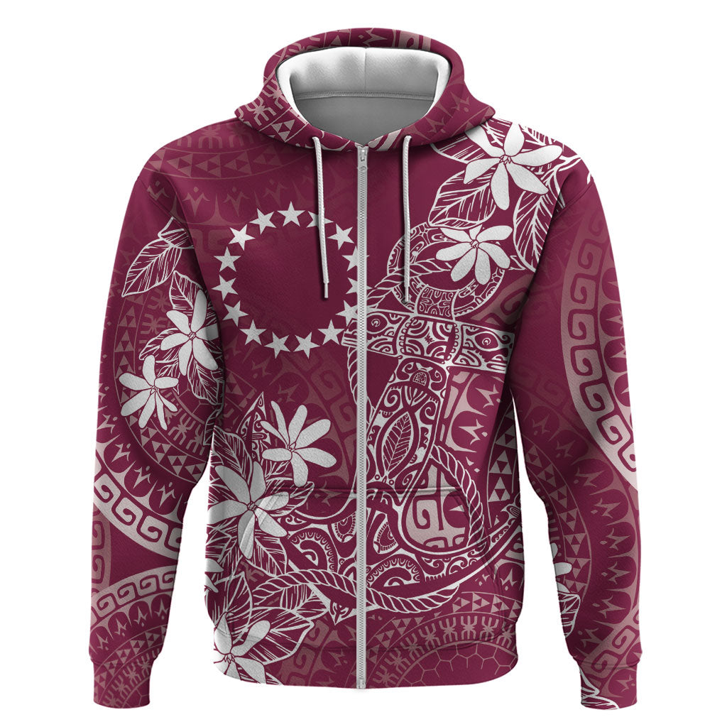 Maroon Kuki Airani Tapakau Zip Hoodie Tribal Anchor Mix Tiare