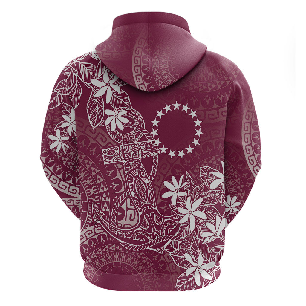 Maroon Kuki Airani Tapakau Zip Hoodie Tribal Anchor Mix Tiare LT7 - Polynesian Pride