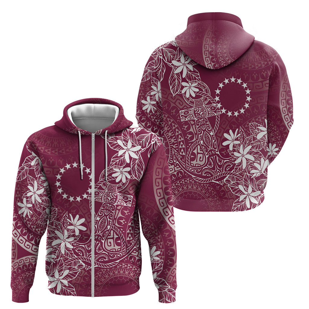 Maroon Kuki Airani Tapakau Zip Hoodie Tribal Anchor Mix Tiare LT7 - Polynesian Pride