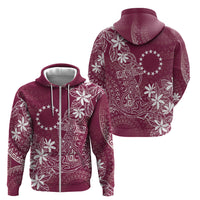 Maroon Kuki Airani Tapakau Zip Hoodie Tribal Anchor Mix Tiare LT7 - Polynesian Pride