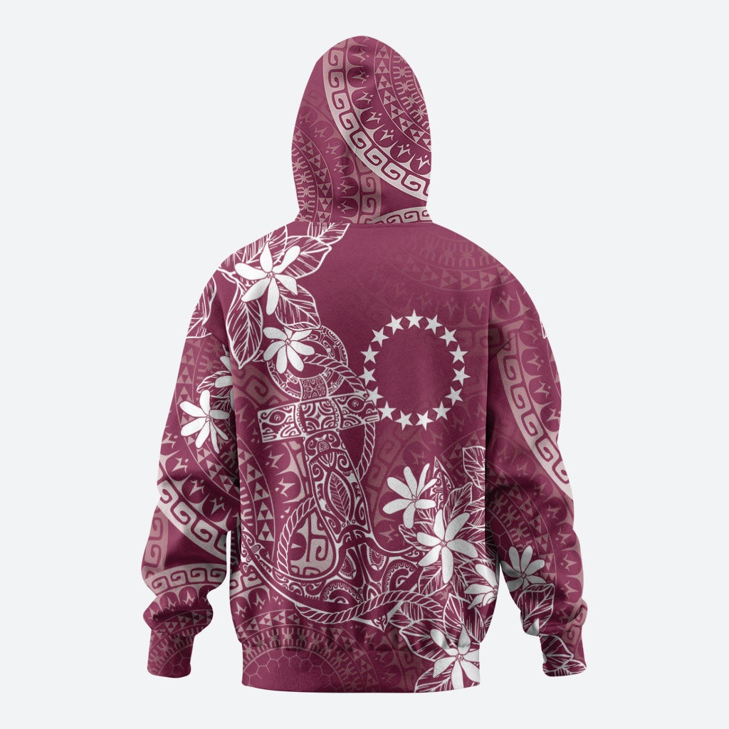 Maroon Kuki Airani Tapakau Zip Hoodie Tribal Anchor Mix Tiare LT7 - Polynesian Pride