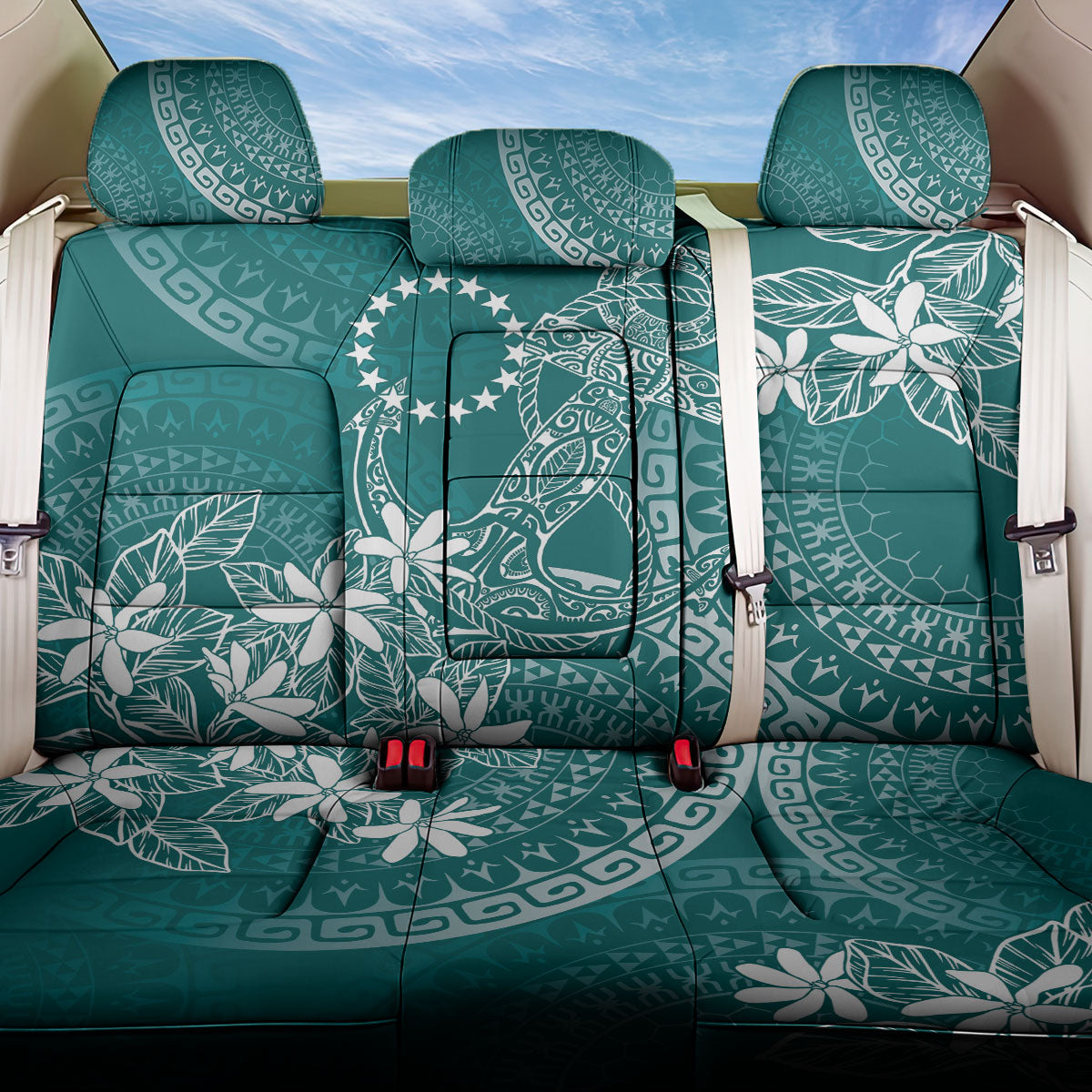 Teal Kuki Airani Tapakau Back Car Seat Cover Tribal Anchor Mix Tiare LT7 One Size Teal - Polynesian Pride
