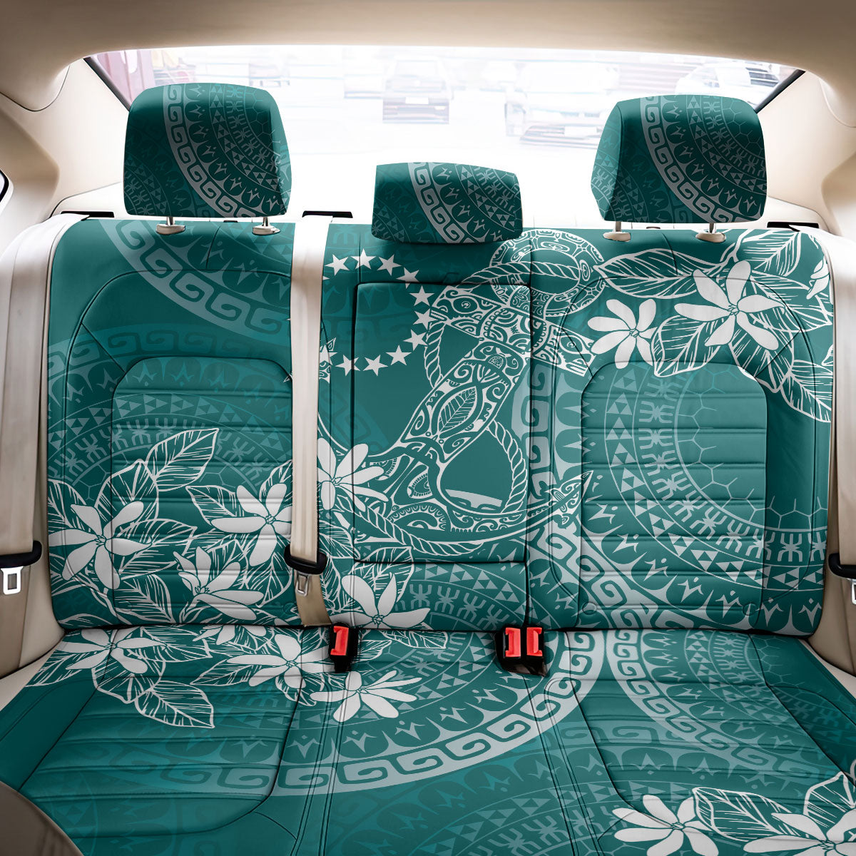 Teal Kuki Airani Tapakau Back Car Seat Cover Tribal Anchor Mix Tiare LT7 - Polynesian Pride