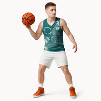 Teal Kuki Airani Tapakau Basketball Jersey Tribal Anchor Mix Tiare