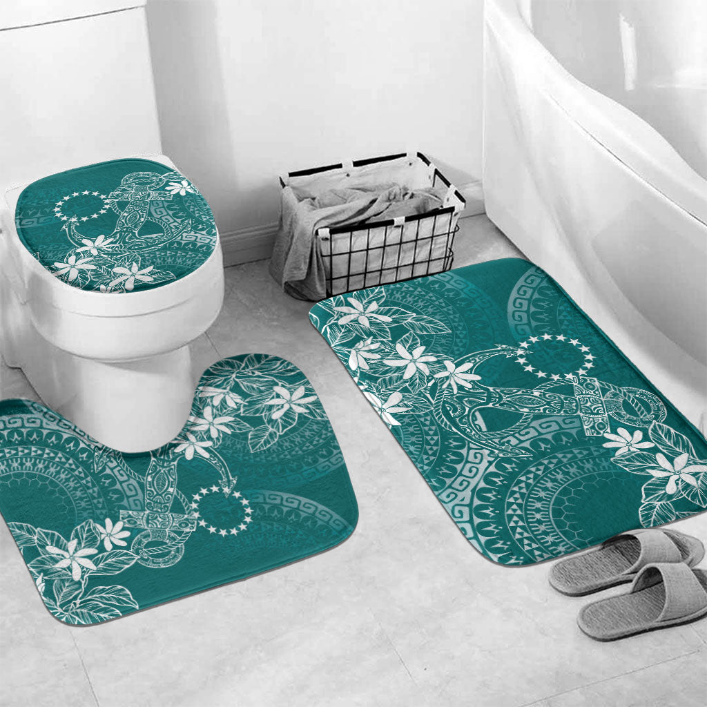 Teal Kuki Airani Tapakau Bathroom Set Tribal Anchor Mix Tiare LT7 Mat Set Only (3 pcs) One Size Teal - Polynesian Pride