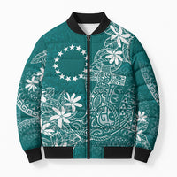 Teal Kuki Airani Tapakau Bomber Puffer Jacket Tribal Anchor Mix Tiare
