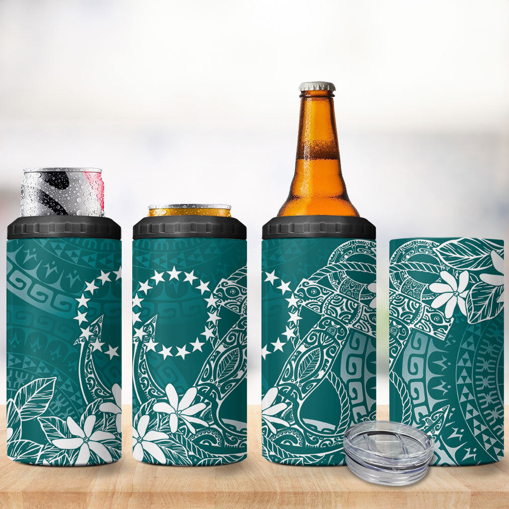 Teal Kuki Airani Tapakau 4 in 1 Can Cooler Tumbler Tribal Anchor Mix Tiare
