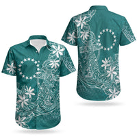 Teal Kuki Airani Tapakau Couples Matching Off Shoulder Short Dress and Hawaiian Shirt Tribal Anchor Mix Tiare LT7 - Polynesian Pride