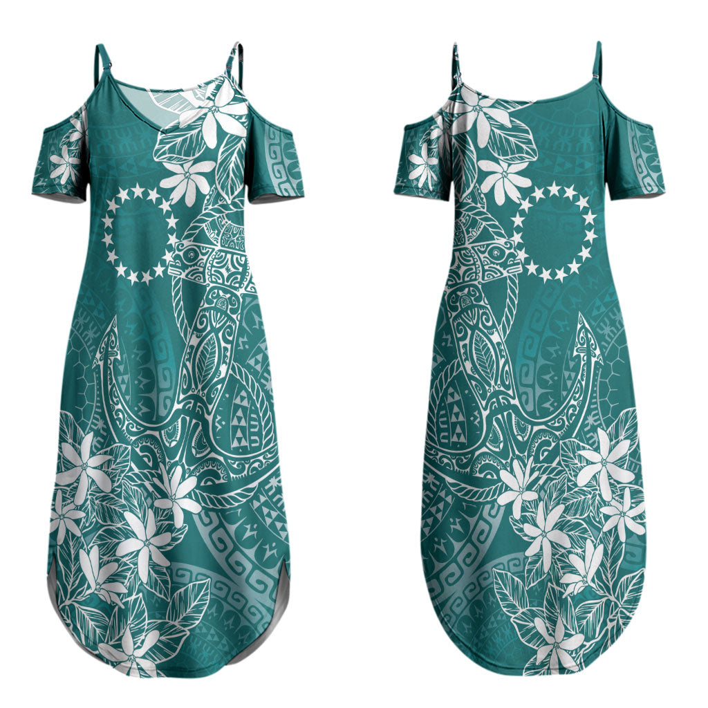 Teal Kuki Airani Tapakau Couples Matching Summer Maxi Dress and Hawaiian Shirt Tribal Anchor Mix Tiare LT7 - Polynesian Pride