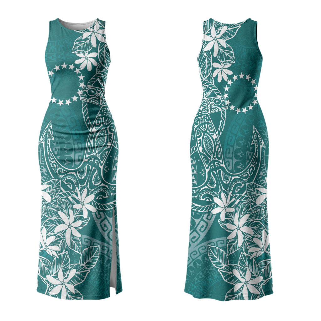 Teal Kuki Airani Tapakau Couples Matching Tank Maxi Dress and Long Sleeve Button Shirt Tribal Anchor Mix Tiare LT7 - Polynesian Pride