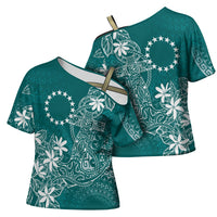 Teal Kuki Airani Tapakau Cross Shoulder Shirt Tribal Anchor Mix Tiare LT7 - Polynesian Pride