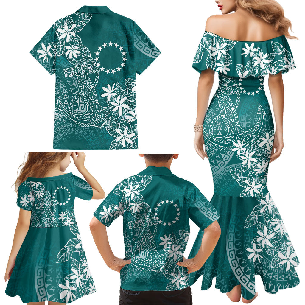 Teal Kuki Airani Tapakau Family Matching Mermaid Dress and Hawaiian Shirt Tribal Anchor Mix Tiare