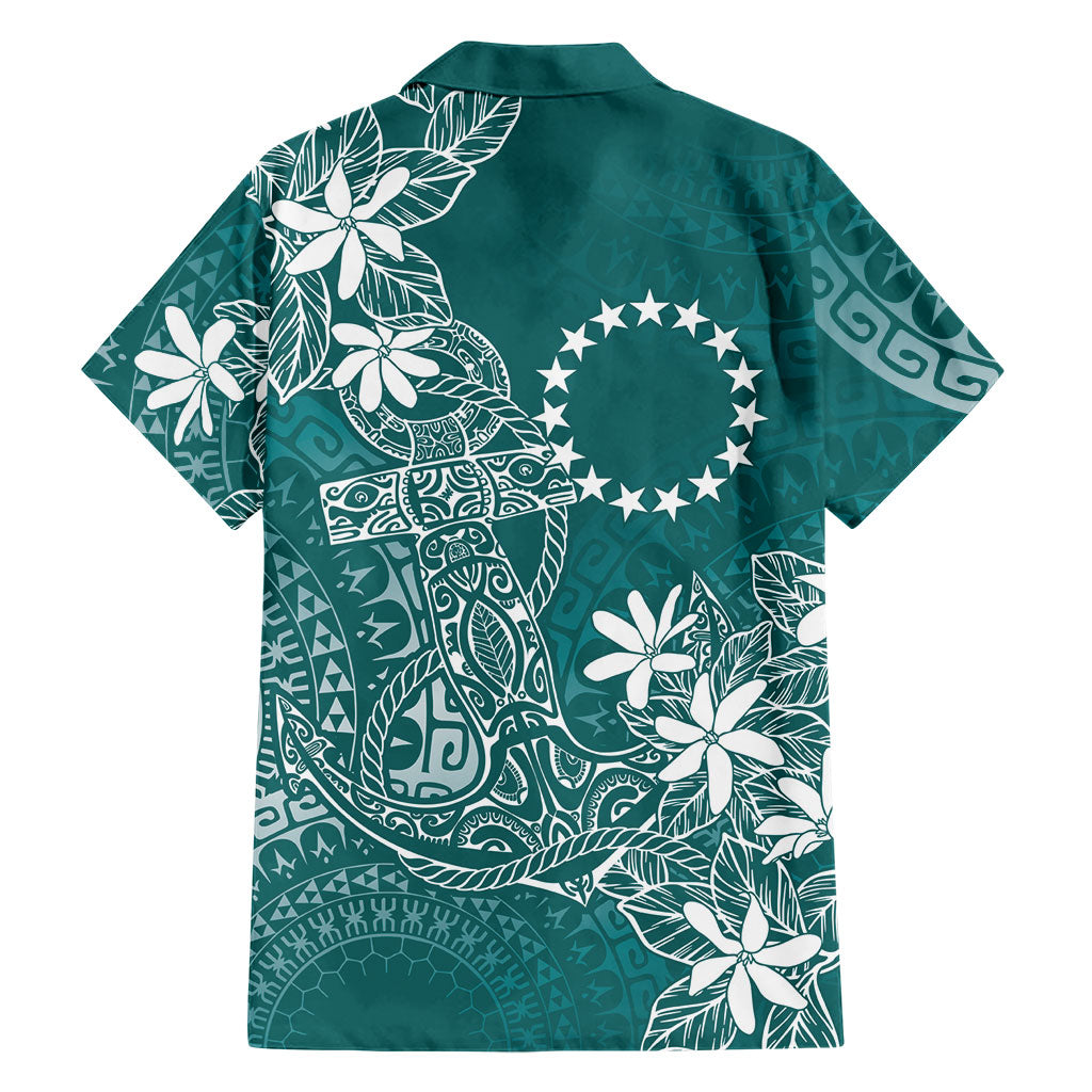Teal Kuki Airani Tapakau Family Matching Off Shoulder Maxi Dress and Hawaiian Shirt Tribal Anchor Mix Tiare