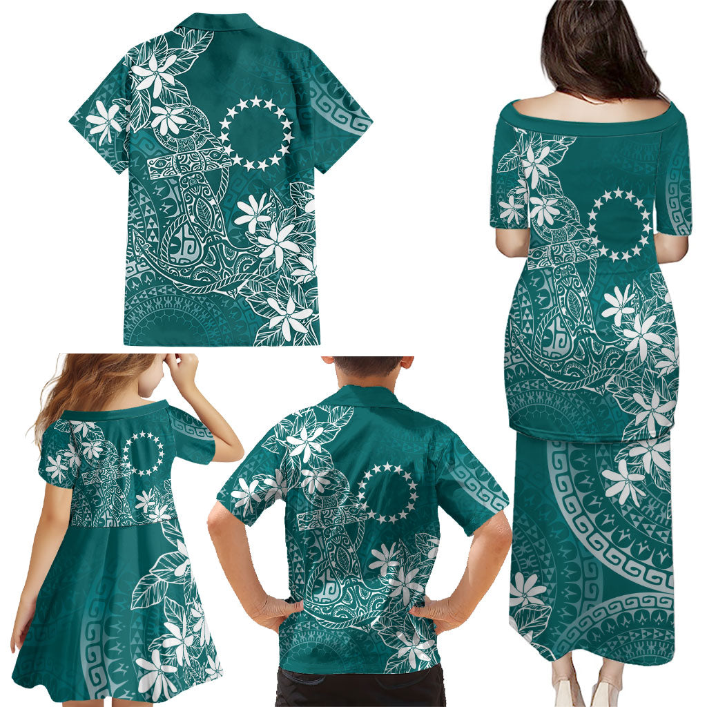Teal Kuki Airani Tapakau Family Matching Puletasi and Hawaiian Shirt Tribal Anchor Mix Tiare