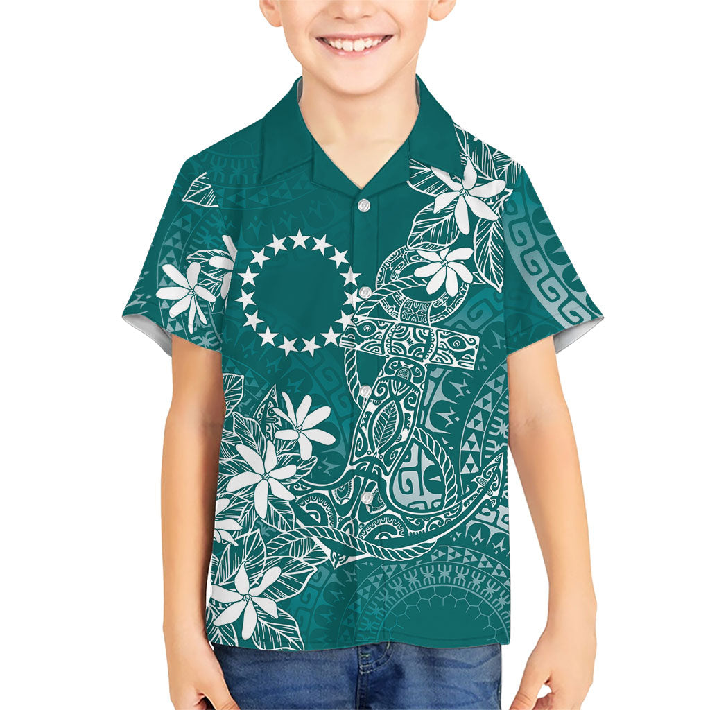Teal Kuki Airani Tapakau Family Matching Summer Maxi Dress and Hawaiian Shirt Tribal Anchor Mix Tiare