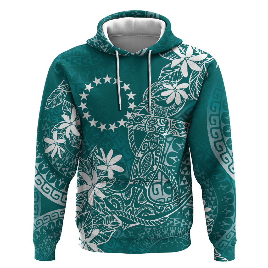 Teal Kuki Airani Tapakau Hoodie Tribal Anchor Mix Tiare