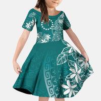 Teal Kuki Airani Tapakau Kid Short Sleeve Dress Tribal Anchor Mix Tiare