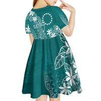 Teal Kuki Airani Tapakau Kid Short Sleeve Dress Tribal Anchor Mix Tiare