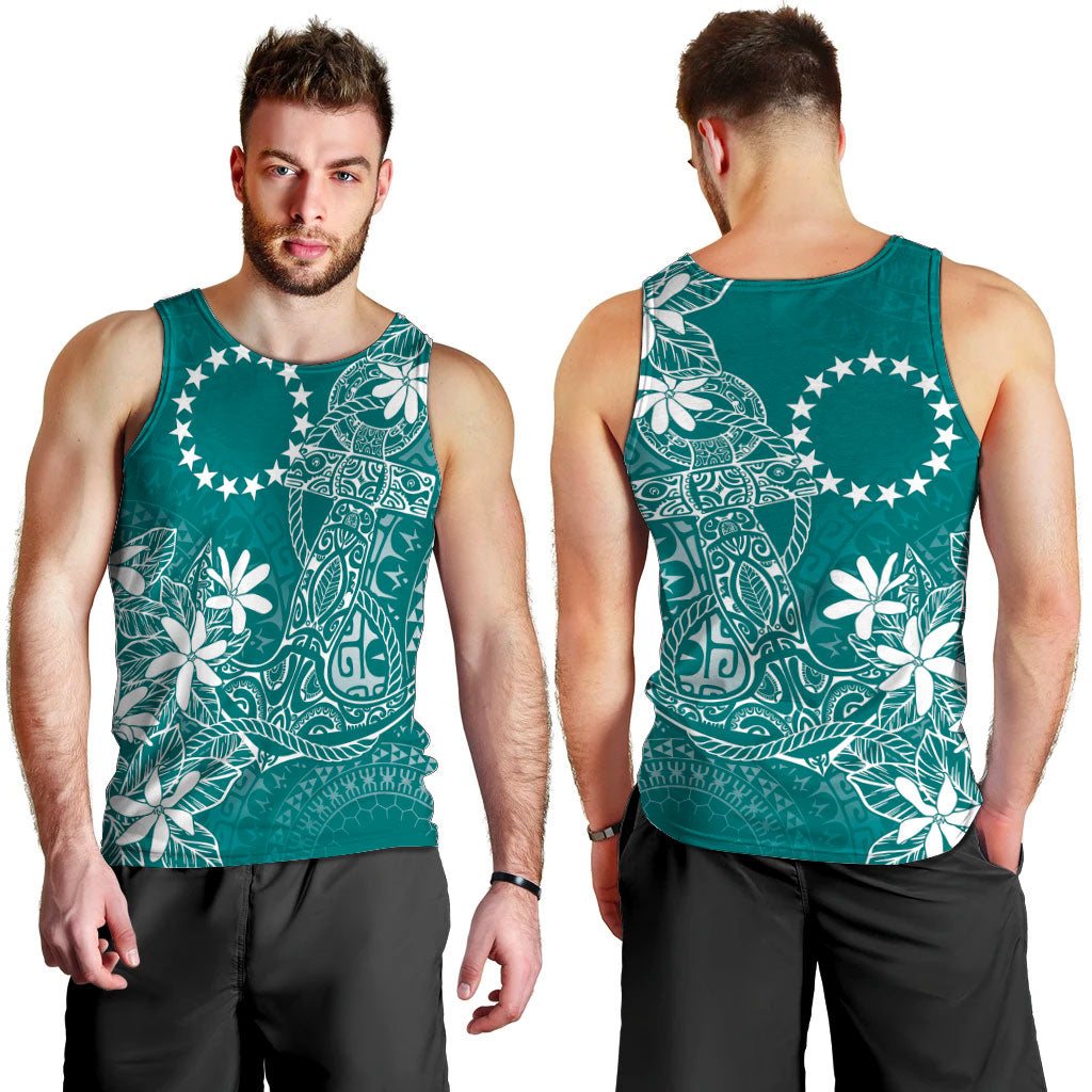 Teal Kuki Airani Tapakau Men Tank Top Tribal Anchor Mix Tiare