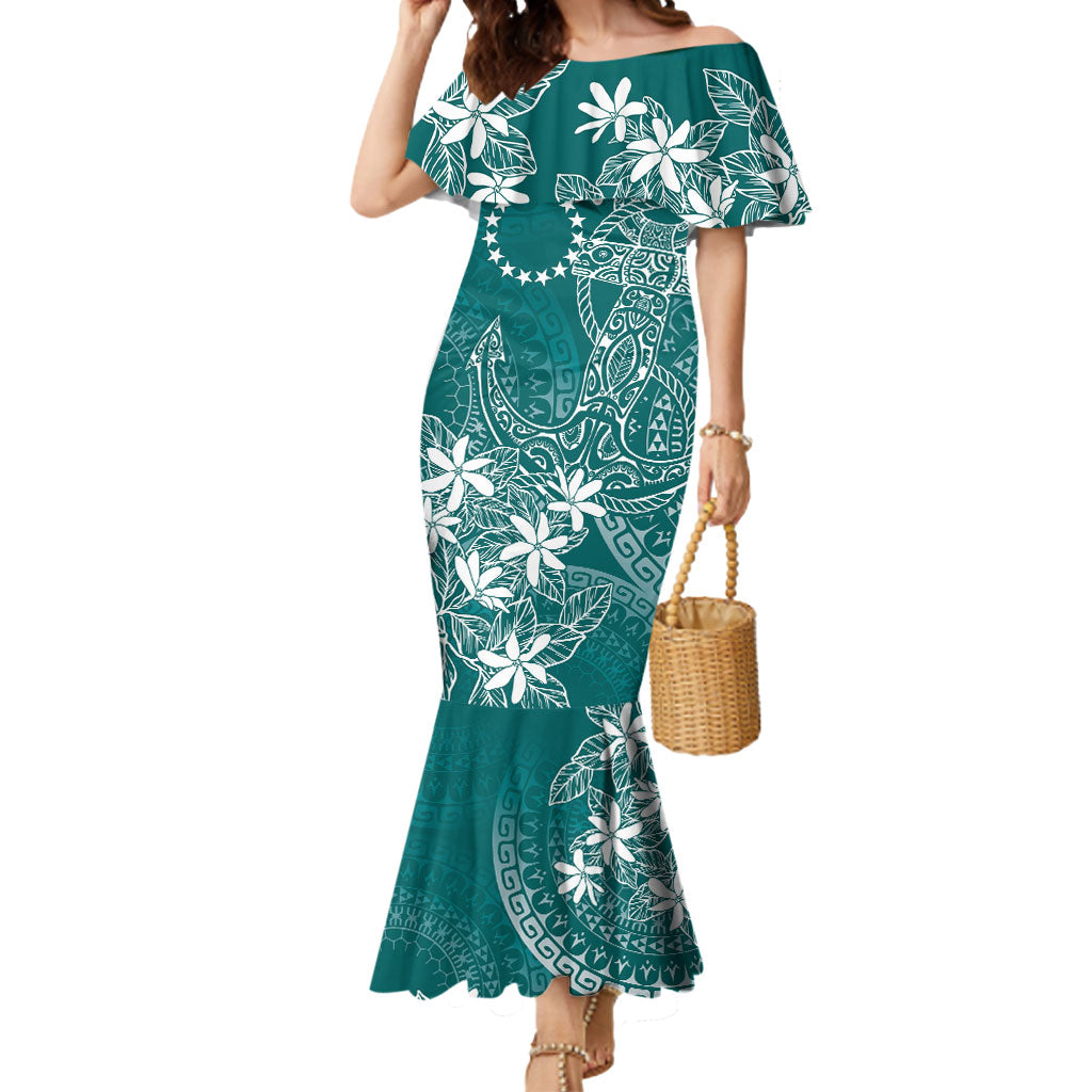 Teal Kuki Airani Tapakau Mermaid Dress Tribal Anchor Mix Tiare