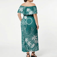 Teal Kuki Airani Tapakau Off Shoulder Maxi Dress Tribal Anchor Mix Tiare LT7 - Polynesian Pride