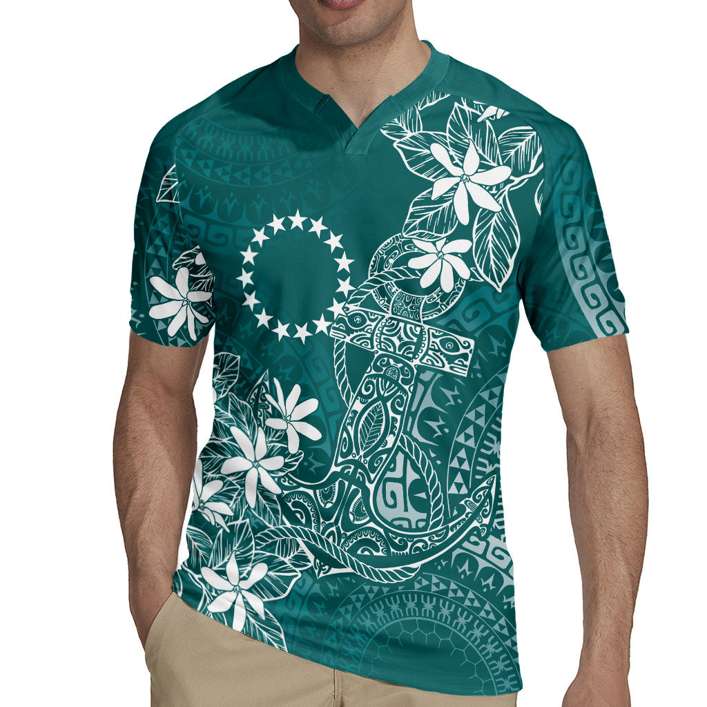 Teal Kuki Airani Tapakau Rugby Jersey Tribal Anchor Mix Tiare