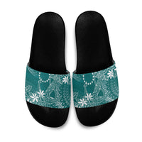 Teal Kuki Airani Tapakau Slide Sandals Tribal Anchor Mix Tiare LT7 Teal - Polynesian Pride
