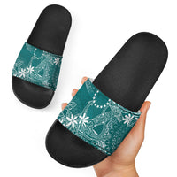 Teal Kuki Airani Tapakau Slide Sandals Tribal Anchor Mix Tiare LT7 - Polynesian Pride