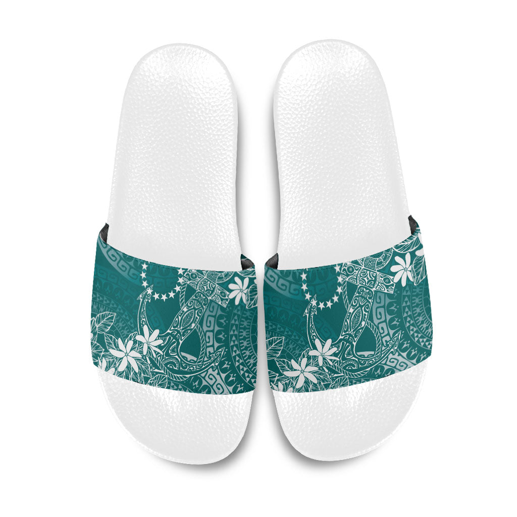 Teal Kuki Airani Tapakau Slide Sandals Tribal Anchor Mix Tiare LT7 Teal - Polynesian Pride