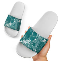Teal Kuki Airani Tapakau Slide Sandals Tribal Anchor Mix Tiare LT7 - Polynesian Pride
