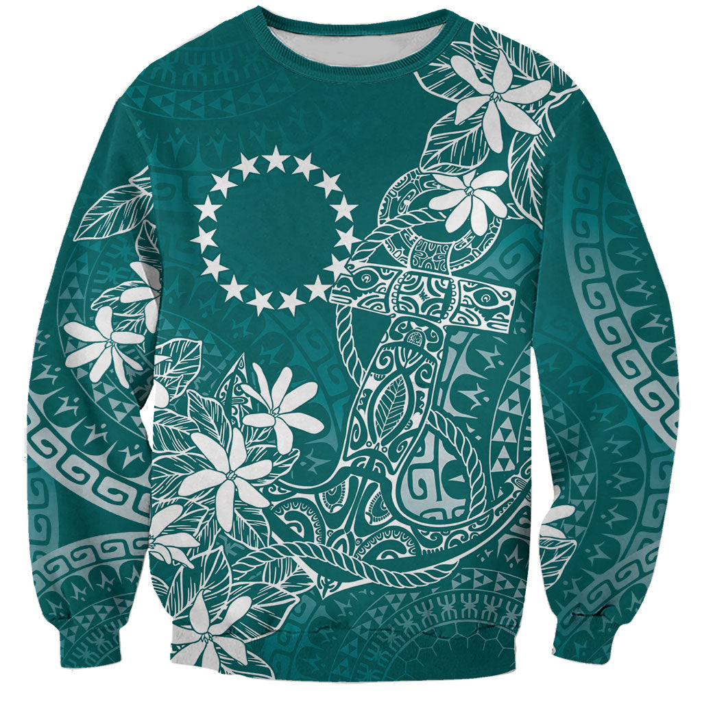 Teal Kuki Airani Tapakau Sweatshirt Tribal Anchor Mix Tiare LT7 Unisex Teal - Polynesian Pride