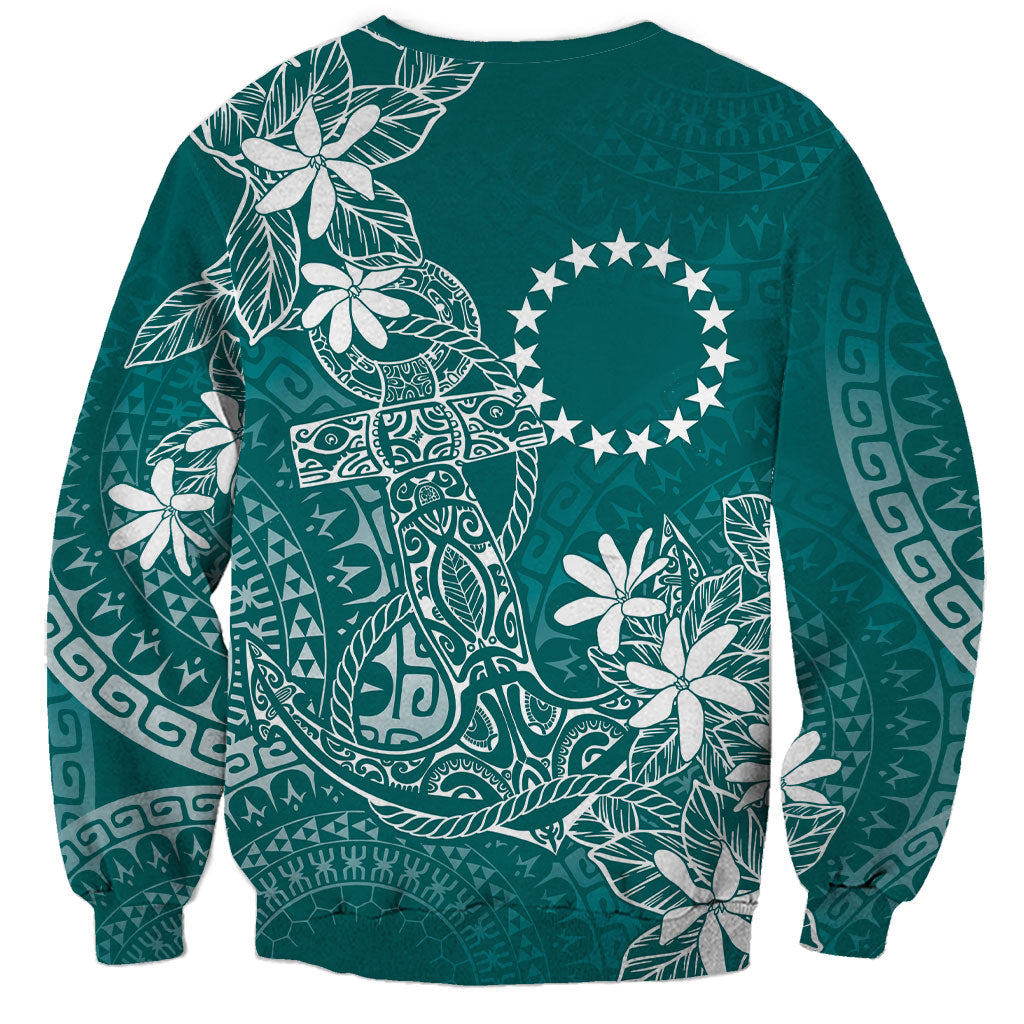 Teal Kuki Airani Tapakau Sweatshirt Tribal Anchor Mix Tiare LT7 - Polynesian Pride