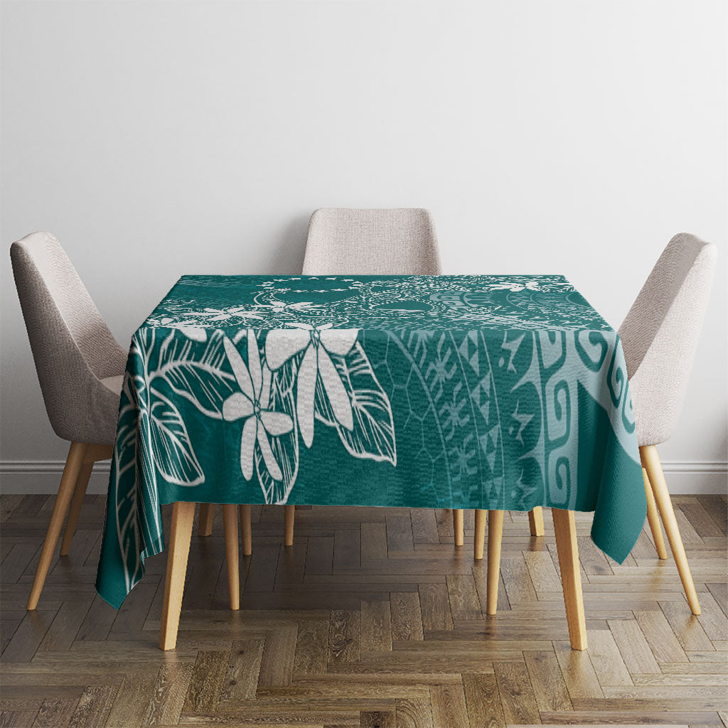 Teal Kuki Airani Tapakau Tablecloth Tribal Anchor Mix Tiare