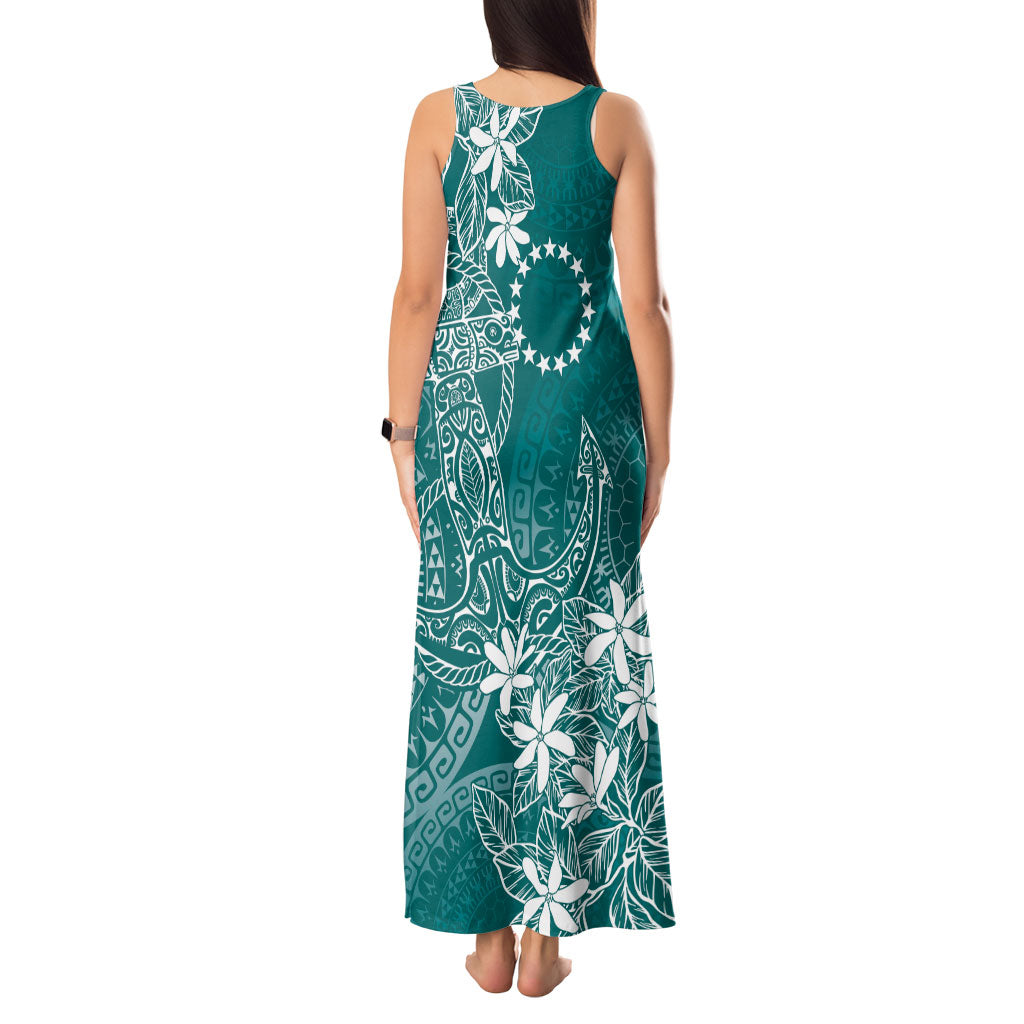 Teal Kuki Airani Tapakau Tank Maxi Dress Tribal Anchor Mix Tiare