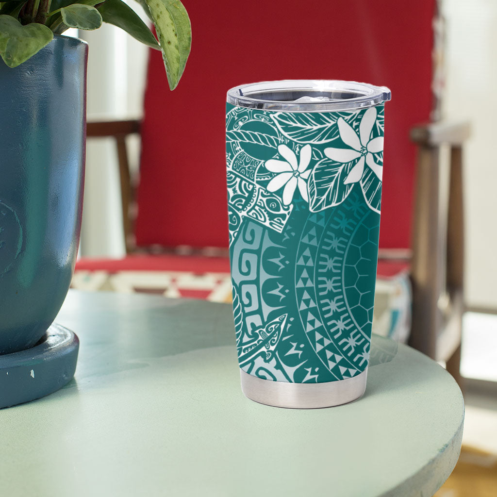Teal Kuki Airani Tapakau Tumbler Cup Tribal Anchor Mix Tiare LT7 - Polynesian Pride