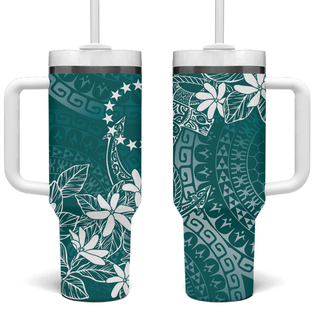 Teal Kuki Airani Tapakau Tumbler With Handle Tribal Anchor Mix Tiare