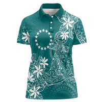 Teal Kuki Airani Tapakau Women Polo Shirt Tribal Anchor Mix Tiare