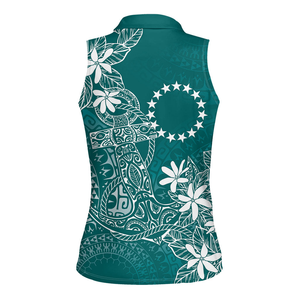 Teal Kuki Airani Tapakau Women Sleeveless Polo Shirt Tribal Anchor Mix Tiare