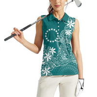 Teal Kuki Airani Tapakau Women Sleeveless Polo Shirt Tribal Anchor Mix Tiare