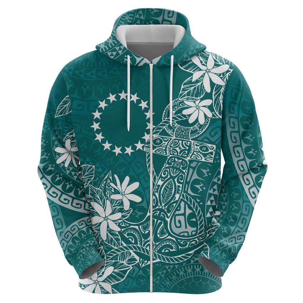 Teal Kuki Airani Tapakau Zip Hoodie Tribal Anchor Mix Tiare