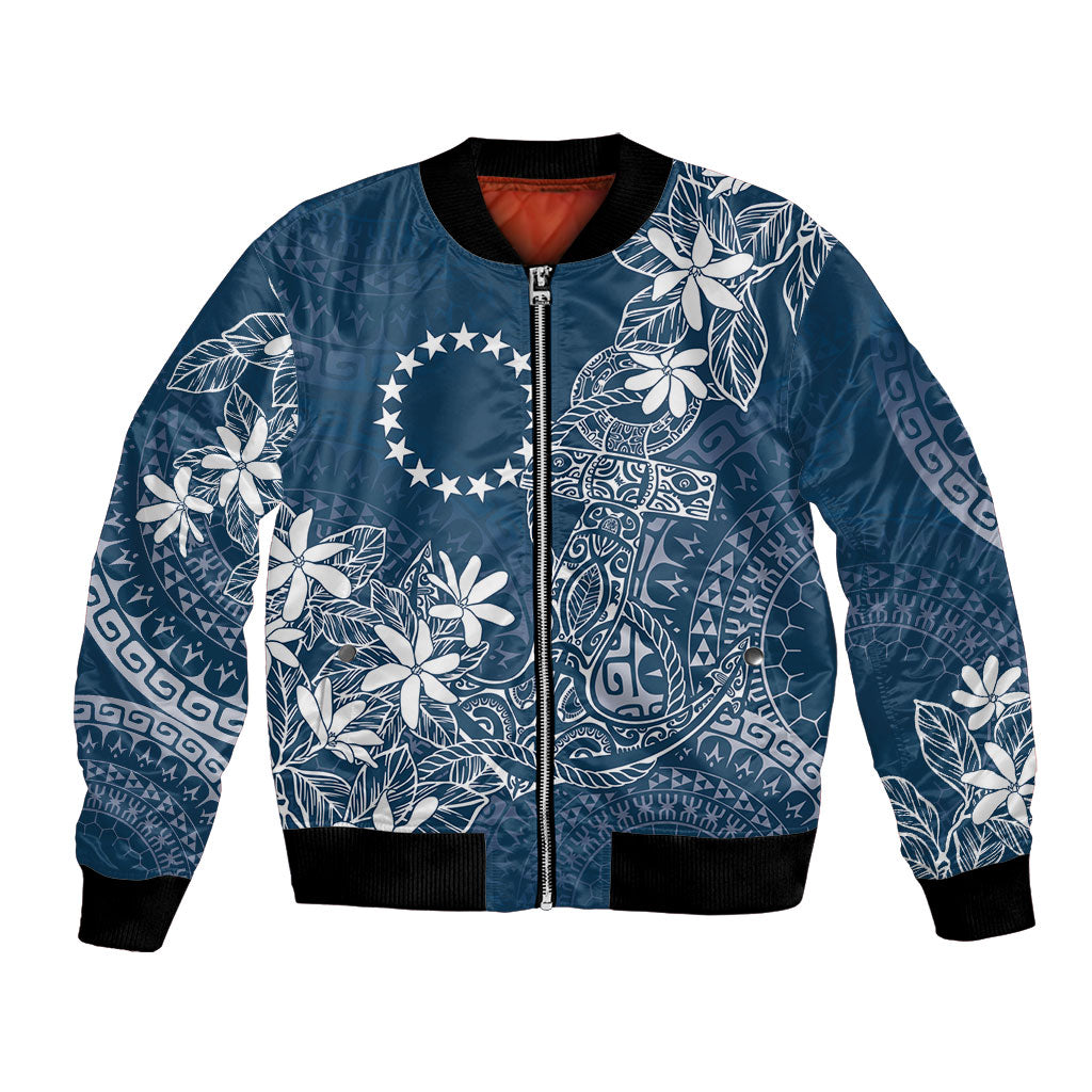 Navy Kuki Airani Tapakau Bomber Jacket Tribal Anchor Mix Tiare