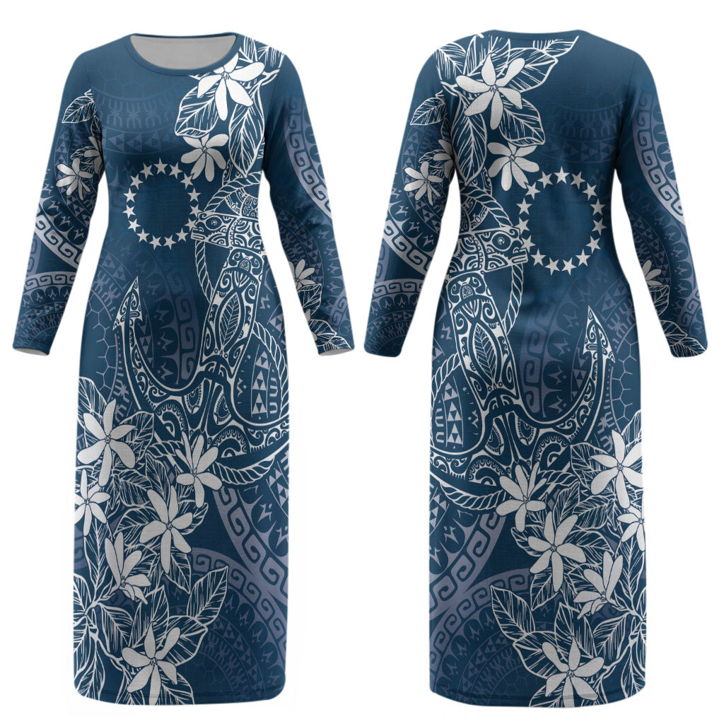 Navy Kuki Airani Tapakau Couples Matching Long Sleeve Bodycon Dress and Long Sleeve Button Shirt Tribal Anchor Mix Tiare LT7 - Polynesian Pride